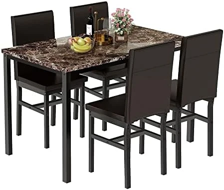 Tantohom Dining Table Set For 4, Compact Kitchen Table And Chairs For 4, 5 Pieces Faux Marble Dining Room Table Set With 4 Velvet Upholstery Chairs For Small Space, Living Room, Breakfast Nook, Gray 8 Tantohom Dining Table Set For 4, Compact Kitchen Table And Chairs For 4, 5 Pieces Faux Marble Dining Room Table Set With 4 Velvet Upholstery Chairs For Small Space, Living Room, Breakfast Nook, Gray - Image 6