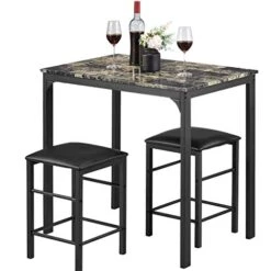 Payhere Modern Dining Kitchen Table -3 Piece Dining Set Faux Marble Rectangular Dining Table With Two Stools For Home Or Hotel Dining Room, Kitchen Or Bar Dark Brown