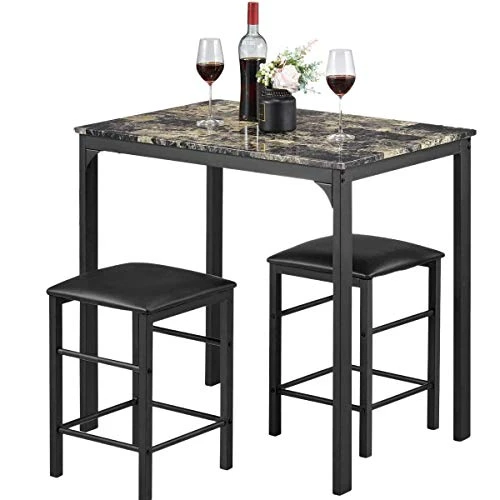 Payhere Modern Dining Kitchen Table -3 Piece Dining Set Faux Marble Rectangular Dining Table With Two Stools For Home Or Hotel Dining Room, Kitchen Or Bar Dark Brown 3 Payhere Modern Dining Kitchen Table -3 Piece Dining Set Faux Marble Rectangular Dining Table With Two Stools For Home Or Hotel Dining Room, Kitchen Or Bar Dark Brown