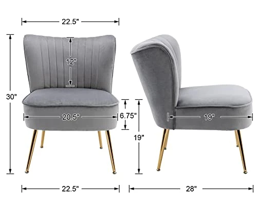 Shunzhi Velvet Accent Chairs Set Of 2 Modern Upholstered Slipper Chairs With Golden Legs Comfy Armless Wingback Side Chairs Corner Chair For Bedroom/Dining Room/Living Room/Office, Grey 4 Shunzhi Velvet Accent Chairs Set Of 2 Modern Upholstered Slipper Chairs With Golden Legs Comfy Armless Wingback Side Chairs Corner Chair For Bedroom/Dining Room/Living Room/Office, Grey - Image 2