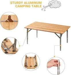 ATEPA Bamboo Camping Table Environmental Folding Table With Adjustable Height Aluminum Legs Heavy Duty 110lbs 4-Fold Portable Foldable Camp Tables For Travel, Picnic, Outdoor And Indoor -Home Table Chair Store 4113T7nBIOL
