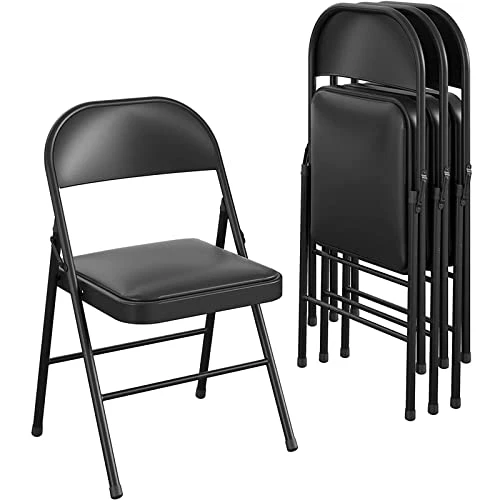 GIVIMO 4 Pack Folding Chairs With Padded Seats - Black Metal Folding Chair With Steel Frame For Events, Office, Wedding Party - 330 Lb Capacity (Black) 3 GIVIMO 4 Pack Folding Chairs With Padded Seats - Black Metal Folding Chair With Steel Frame For Events, Office, Wedding Party - 330 Lb Capacity (Black)