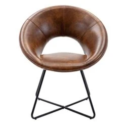 Duhome Modern PU Leather Accent Chairs Dining Chairs Arm Chair For Living Room Furniture Mid-Century Leisure Lounge Chairs With Black Metal Legs Industrial 1 PCS Yellowish-Brown -Home Table Chair Store 411fBQMBVoL