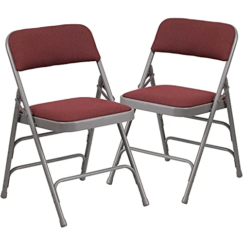 EMMA + OLIVER 2 Pack Curved Triple Braced Burgundy Patterned Fabric Metal Folding Chair 4 EMMA + OLIVER 2 Pack Curved Triple Braced Burgundy Patterned Fabric Metal Folding Chair - Image 2