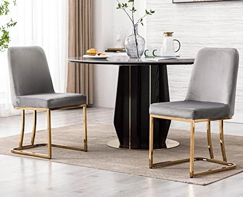 VESCASA Velvet Upholstered Dining Chairs With Back, Mid Century Modern Dining Chairs With Gold Metal Frame For Dining Room, Restaurant, Kitchen, Set Of 4, Grey 12 VESCASA Velvet Upholstered Dining Chairs With Back, Mid Century Modern Dining Chairs With Gold Metal Frame For Dining Room, Restaurant, Kitchen, Set Of 4, Grey - Image 10