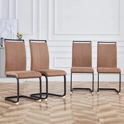 RDUEEI Dining Chairs Set Of 4 With Leathaire Upholstered Seat And Metal Legs,Sillas De Comedor,Chairs For Dining Room, Living, Bedroom (Leathaire+Brown)