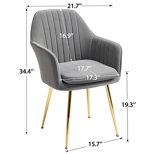 AVAWING Modern Living Dining Room Accent Arm Chairs Set Of 4, Velvet Mid-Century Upholstered Seat Club Guest With Golden Legs, Grey 5 AVAWING Modern Living Dining Room Accent Arm Chairs Set Of 4, Velvet Mid-Century Upholstered Seat Club Guest With Golden Legs, Grey - Image 3