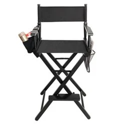 Mefeir 31" Tall Folding Directors Artist Makeup Chair,250lbs Capacity With Replacement Cover, Portable Storage Side Bags,Solid Hardwood & Polyester,Black -Home Table Chair Store 412RLAAvaBL