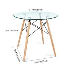 Nidouillet Round Glass Dining Table, Coffee Desk With 4 Beech Wood Legs For Kitchen Living Room AB053 10 Nidouillet Round Glass Dining Table, Coffee Desk With 4 Beech Wood Legs For Kitchen Living Room AB053 -Home Table Chair Store 412wSorPy2L
