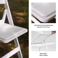Allpop 4 Pack Resin Folding Chair With Vinyl Padded Seat, 550LB Capacity, Commercial Chair Set For Party Wedding Picnic Events, White -Home Table Chair Store 4132QKFXvpL
