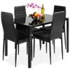 VERYKE Kitchen Dining Table Set For 4,Modern Tempered Glass Rectangular Dining Table & 4 Faux Leather Chairs Furniture Set For Kitchen Breakfast, Dining Room (Black)