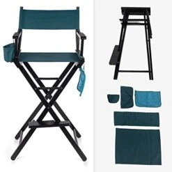 Tall Director Artist Makeup Chair - Solid Hardwood And Polyester Folding Makeup Chair With Portable Storage Side Bags And Bottle Rack - 250 Lbs Capacity Collapsible Chair With Footrest - Dark Green 14 Tall Director Artist Makeup Chair - Solid Hardwood And Polyester Folding Makeup Chair With Portable Storage Side Bags And Bottle Rack - 250 Lbs Capacity Collapsible Chair With Footrest - Dark Green -Home Table Chair Store 413AfICh5aL