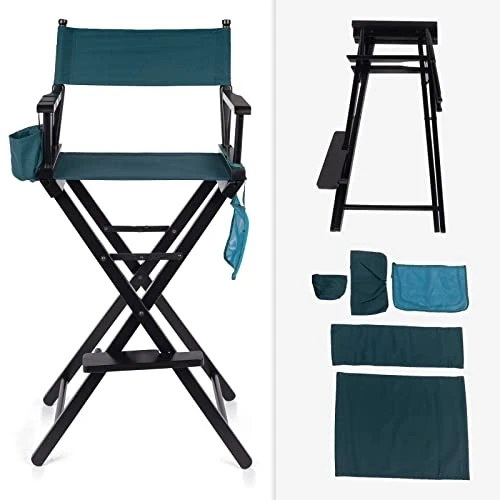 Tall Director Artist Makeup Chair - Solid Hardwood And Polyester Folding Makeup Chair With Portable Storage Side Bags And Bottle Rack - 250 Lbs Capacity Collapsible Chair With Footrest - Dark Green 7 Tall Director Artist Makeup Chair - Solid Hardwood And Polyester Folding Makeup Chair With Portable Storage Side Bags And Bottle Rack - 250 Lbs Capacity Collapsible Chair With Footrest - Dark Green - Image 5