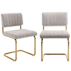 ONEVOG Mid Century Modern Dining Chairs, Boucle Dining Chair With Gold Metal Base, Upholstered Dining Chair, Armless Accent Chair Set Of 2 For Kitchen, Dining Room, Living Room, Khaki