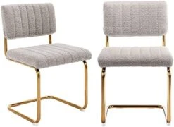 ONEVOG Mid Century Modern Dining Chairs, Boucle Dining Chair With Gold Metal Base, Upholstered Dining Chair, Armless Accent Chair Set Of 2 For Kitchen, Dining Room, Living Room, Khaki -Home Table Chair Store 413JIgp0PyL. AC