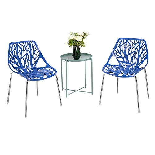 Bonnlo Modern Stackable Chair Set Of 4 Kitchen Dining Chair Birch Sapling Comfy Chairs For Indoor Use (Blue) 6 Bonnlo Modern Stackable Chair Set Of 4 Kitchen Dining Chair Birch Sapling Comfy Chairs For Indoor Use (Blue) - Image 4