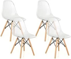 Giantex Set Of 4 Dining Chairs, Clear Dining Side Chairs W/Beech Wood Legs, Shell Designer Pre Assembled Modern Mid Century Transparent Dining DSW Chairs, Plastic Kitchen Chair -Home Table Chair Store 413vuPc0u5L. AC