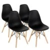 GOFLAME DSW Dining Chairs, Shell Plastic Chairs With Wood Legs, Modern Style Armless Chairs For Living Room Kitchen Bedroom, Eiffel DSW Style Side Chairs With Ergonomic Backrest Set Of 4, Black -Home Table Chair Store 414w482JWZL