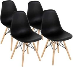GOFLAME DSW Dining Chairs, Shell Plastic Chairs With Wood Legs, Modern Style Armless Chairs For Living Room Kitchen Bedroom, Eiffel DSW Style Side Chairs With Ergonomic Backrest Set Of 4, Black -Home Table Chair Store 414w482JWZL. AC
