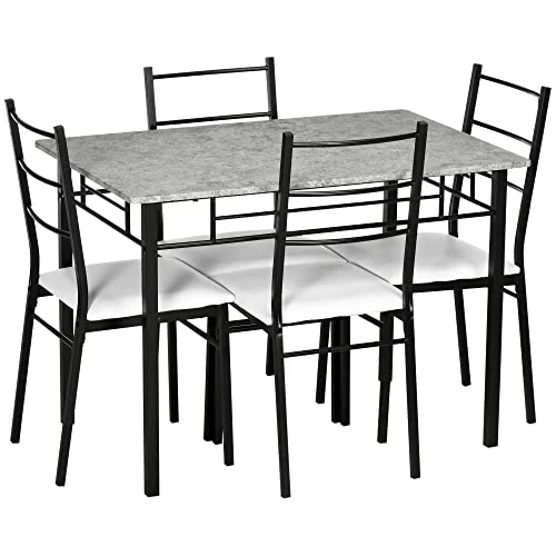 HOMCOM Dining Table Set, Modern Kitchen Table And Chairs For 4, Dinette Set With Padded Seat Chairs And Marble Textured Dinner Table, Light Gray 3 HOMCOM Dining Table Set, Modern Kitchen Table And Chairs For 4, Dinette Set With Padded Seat Chairs And Marble Textured Dinner Table, Light Gray