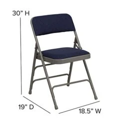EMMA + OLIVER Metal Folding Chairs - Padded Seats | Set Of 4 Navy & Gray Metal Folding Chairs