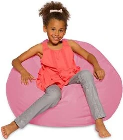 Big Comfy Bean Bag Chair: Posh Large Beanbag Chairs With Removable Cover For Kids, Teens And Adults - Polyester Cloth Puff Sack Lounger Furniture For All Ages - 27 Inch - Solid Pink -Home Table Chair Store 416 teXQdPL. AC