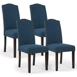 LSSPAID Dining Chairs Set Of 4, High Back Fabric Upholstered Parsons Dining Room Chairs, Nail Head Trim Dining Chair, Turquoise