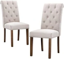 COLAMY Tufted Dining Chairs Set Of 4, Upholstered Parsons Dining Room Chairs, Fabric Kitchen Side Chair With Wood Legs - Dark Beige -Home Table Chair Store 4165DklwKL. AC