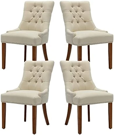 UDAX Upholstered Dining Chairs With Arms, Set Of 6, Dining Room Chairs With Solid Wood Legs And Tufted Backrest(Linen+Beige) 12 UDAX Upholstered Dining Chairs With Arms, Set Of 6, Dining Room Chairs With Solid Wood Legs And Tufted Backrest(Linen+Beige) - Image 10