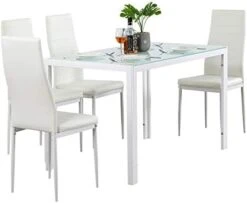 Henf 5 Pieces Dining Table Set, Modern Dining Table Set For 4 Persons With Tempered Glass Top Table And 4 PU Leather Chairs For Breakfast Dining Room Kitchen Furniture, Black (Black-3) -Home Table Chair Store 416Ixo6lZKL. AC