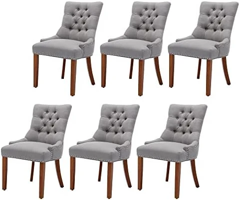 UDAX Upholstered Dining Chairs With Arms, Set Of 6, Dining Room Chairs With Solid Wood Legs And Tufted Backrest(Linen+Beige) 9 UDAX Upholstered Dining Chairs With Arms, Set Of 6, Dining Room Chairs With Solid Wood Legs And Tufted Backrest(Linen+Beige) - Image 7