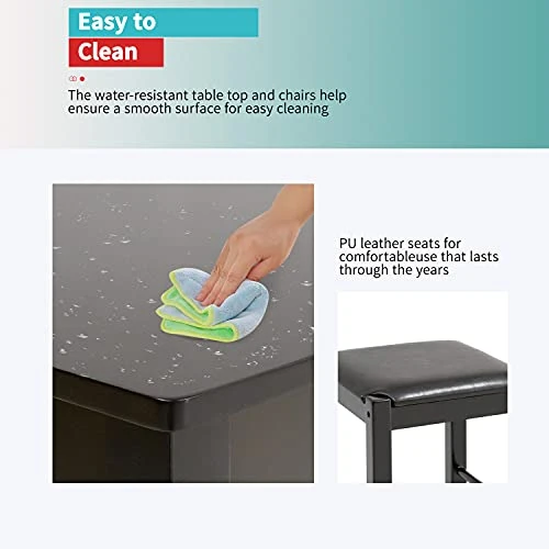 Dining Table Set 3 Pcs Dining Set Bar Dining Table And Chairs Set With 2 Faux Leather Bar Stools Bar Kitchen Counter With Bar Chairs Kitchen Living Room Party Room For Small Spaces, Brown 6 Dining Table Set 3 Pcs Dining Set Bar Dining Table And Chairs Set With 2 Faux Leather Bar Stools Bar Kitchen Counter With Bar Chairs Kitchen Living Room Party Room For Small Spaces, Brown - Image 4