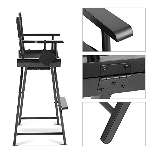 Foldable Makeup Director Chair, Tall Artist Professional Directors Chair With Storage Bag Cup Holder-Black 7 Foldable Makeup Director Chair, Tall Artist Professional Directors Chair With Storage Bag Cup Holder-Black - Image 5