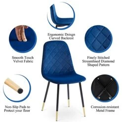 NORDICANA Velvet Dining Chairs Kitchen Solid Color Chair Upholstered Side Stools With Backrest Metal Legs Set Of 4, Navy Blue 22 NORDICANA Velvet Dining Chairs Kitchen Solid Color Chair Upholstered Side Stools With Backrest Metal Legs Set Of 4, Navy Blue -Home Table Chair Store 417FyXAFIpL