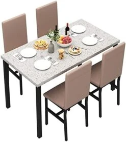 Tantohom Dining Table Set For 4, Compact Kitchen Table And Chairs For 4, 5 Pieces Faux Marble Dining Room Table Set With 4 Velvet Upholstery Chairs For Small Space, Living Room, Breakfast Nook, Gray 30 Tantohom Dining Table Set For 4, Compact Kitchen Table And Chairs For 4, 5 Pieces Faux Marble Dining Room Table Set With 4 Velvet Upholstery Chairs For Small Space, Living Room, Breakfast Nook, Gray -Home Table Chair Store 417N5w6FJDL. AC