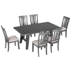 UBGO Dining Table Set 7-Piece Set-72 Industrial Style Rectangular Chain Bracket Chairs,Family Furniture For 6 People,for Home Kitchen Room/Breakfast Corner(Gray) 22 UBGO Dining Table Set 7-Piece Set-72 Industrial Style Rectangular Chain Bracket Chairs,Family Furniture For 6 People,for Home Kitchen Room/Breakfast Corner(Gray) -Home Table Chair Store 417Pe8t0RnL