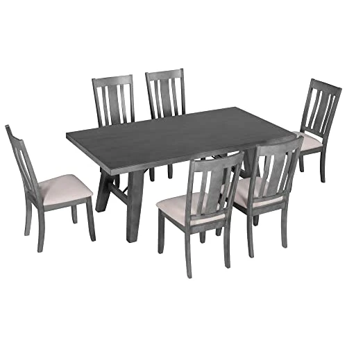 UBGO Dining Table Set 7-Piece Set-72 Industrial Style Rectangular Chain Bracket Chairs,Family Furniture For 6 People,for Home Kitchen Room/Breakfast Corner(Gray) 8 UBGO Dining Table Set 7-Piece Set-72 Industrial Style Rectangular Chain Bracket Chairs,Family Furniture For 6 People,for Home Kitchen Room/Breakfast Corner(Gray) - Image 6