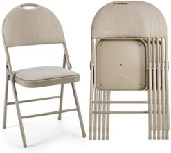 ARLIME 6 PCS Folding Chairs W/Padded Seats, Metal Folding Chair W/Upholstered Seat, Handle Hole, Steel Frame, Folding Chair For Home, Church, School, Office, Party, Courtyard Use, Beige -Home Table Chair Store 417snZbGqyL. AC