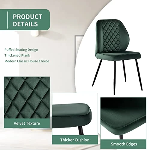 Wolmics Velvet Dining Chairs Set Of 2, Accent Chair Living Room Chairs Upholstered Side Chair With Metal Legs Desk Chair For Dining Room Kitchen Vanity Patio, Green 7 Wolmics Velvet Dining Chairs Set Of 2, Accent Chair Living Room Chairs Upholstered Side Chair With Metal Legs Desk Chair For Dining Room Kitchen Vanity Patio, Green - Image 5