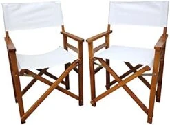 WEI WEI GLOBAL Set Of 2 19” Folding Director Chairs, Classic Height, Natural Hardwood Frame With White Canvas -Home Table Chair Store 418FXtMONGS. AC