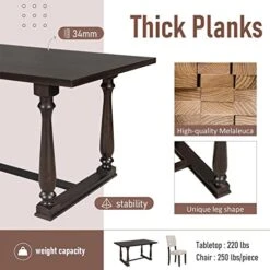 Mojay 6-Piece Rectangular Espresso Wood Dining Table Set With 4 Upholstered Chairs And Bench For Kitchen And Dining Room -Home Table Chair Store 418IAsPrebL