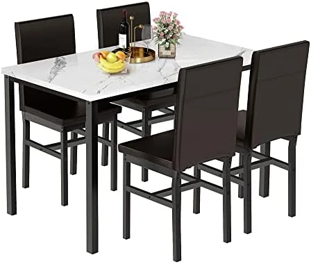 Tantohom Dining Table Set For 4, Compact Kitchen Table And Chairs For 4, 5 Pieces Faux Marble Dining Room Table Set With 4 Velvet Upholstery Chairs For Small Space, Living Room, Breakfast Nook, Gray 12 Tantohom Dining Table Set For 4, Compact Kitchen Table And Chairs For 4, 5 Pieces Faux Marble Dining Room Table Set With 4 Velvet Upholstery Chairs For Small Space, Living Room, Breakfast Nook, Gray - Image 10