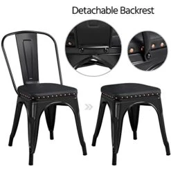 Yaheetech 4pcs Metal Dining Chairs With PU Leather Seat High Back Soft Cushioned Industrial Classic Iron Chairs Chic Dining Bistro Cafe Coffee Chair 18 Inch Black -Home Table Chair Store 418gXwobSTL