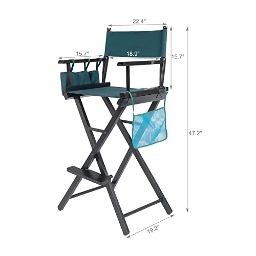 Tall Director Artist Makeup Chair - Solid Hardwood And Polyester Folding Makeup Chair With Portable Storage Side Bags And Bottle Rack - 250 Lbs Capacity Collapsible Chair With Footrest - Dark Green 5 Tall Director Artist Makeup Chair - Solid Hardwood And Polyester Folding Makeup Chair With Portable Storage Side Bags And Bottle Rack - 250 Lbs Capacity Collapsible Chair With Footrest - Dark Green - Image 3