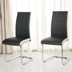 STYLIFING 2pcs Dining Chairs Armless Dining Room Chairs Set Of 2 Kitchen Chairs PU Faux Leather Upholstered Seat And Metal Chrome Legs Side Chairs With High Back Modern Grey With White -Home Table Chair Store 419OKX0jqpL. AC