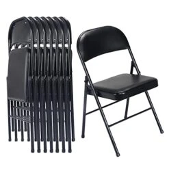 Karl Home 6 Pack Black Folding Chairs With Padded Seats For Outdoor & Indoor, Portable Stackable Commercial Seat With Steel Frame For Events Office Wedding Party, 330lbs Capacity