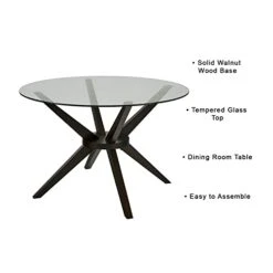 Uptown Club Modern Round Dining Table With Tempered Glass Top, Seats 4 In Style & Comfort, Elegant Kitchen Furniture For Contemporary Home, 47", Espresso -Home Table Chair Store 41A3YH5iJfL