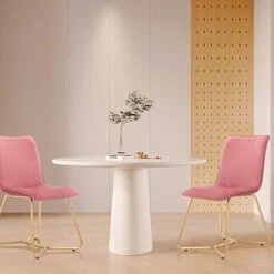 CangLong 18Inch Upholstered Dining Chair With Polished Gold Metal Frame, Set Of 2, Pink 2