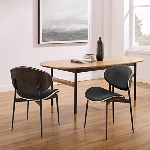 Art Leon Dining Chairs Set Of 4, Walnut Bentwood, Mid Century Modern Chair, Black Faux Leather Kitchen Dining Room Chairs With Metal Legs, Accent Chairs For Bedroom 8 Art Leon Dining Chairs Set Of 4, Walnut Bentwood, Mid Century Modern Chair, Black Faux Leather Kitchen Dining Room Chairs With Metal Legs, Accent Chairs For Bedroom - Image 6