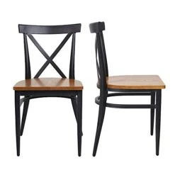2 Set Dining Side Chairs Solid Wooden Seat And Metal Legs X Back Heavy Duty Kitchen Chairs For Restaurant Cafe Saloon, 450lbs Weight Capacity, Fully Assembled, Ergonomic Design,Black